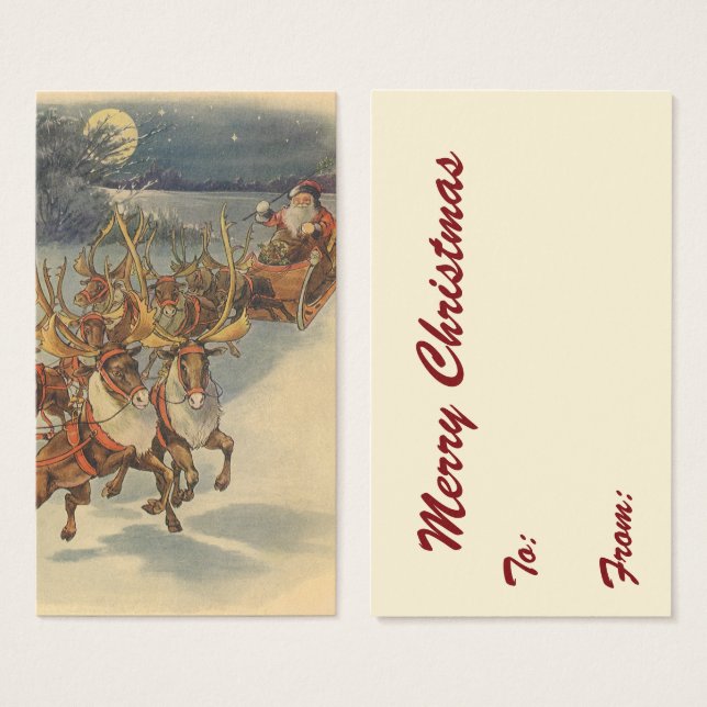 Vintage Noël Père Noël Sleigh avec Reindeer (Devant & derrière)