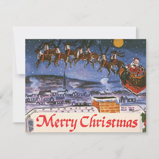 Vintage Noël Père Noël Sleigh Invitation (Devant)