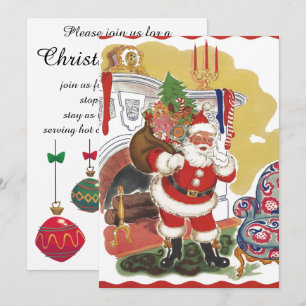 Vintage Noël, Retro Santa Claus Invitation