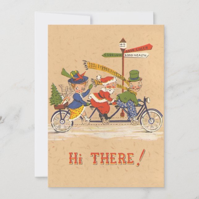 Vintage Noël, Santa Claus Bicycle Invitation (Devant)
