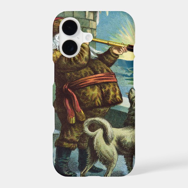 Vintage Noël Santa Claus Telescope Chien Sunset (Verso)