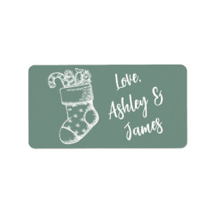 Vintage Noël Script Dusty Green Étiquette cadeau