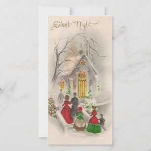 Vintage Noël Silence Night Church Carte de vacance