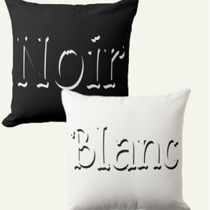 Vintage Noir & Blanc Script black & white Throw Pillow