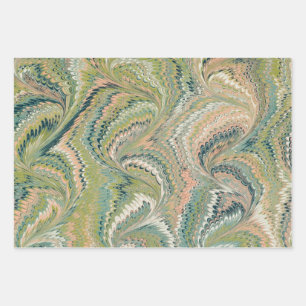 Vintage Nonpareil Marbled Paper in Sage and Blush 