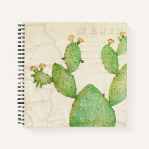 Vintage Nopal Cactus Watercolor Spiral Notebook