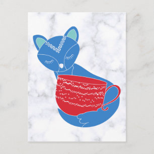 Vintage Nordic Blue Fox with Red Mug Postcard