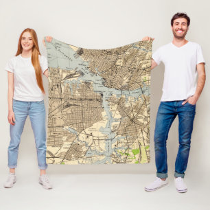 Vintage Norfolk & Portsmouth Virginia Map (1944) Fleece Blanket