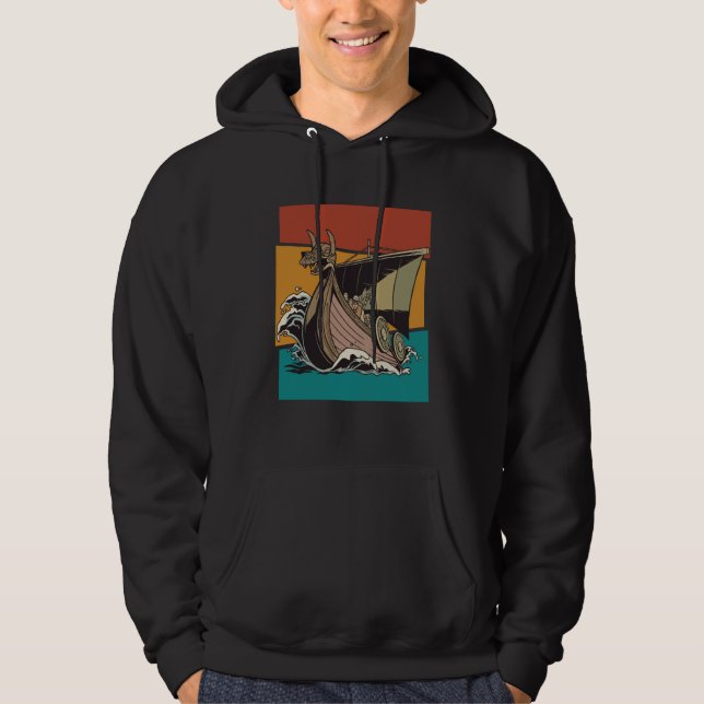 Vintage Norse Viking Ship Hoodie (Front)