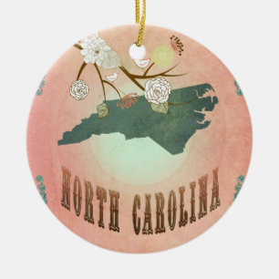 Vintage North Carolina State Map- Pastel Peach Ceramic Ornament