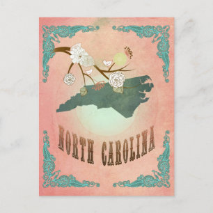 Vintage North Carolina State Map- Pastel Peach Postcard