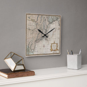 Vintage Northeastern U.S. Map Square Wall Clock
