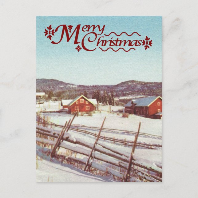 Vintage Norway, farmhouse at Christmas Holiday Postcard (Front)