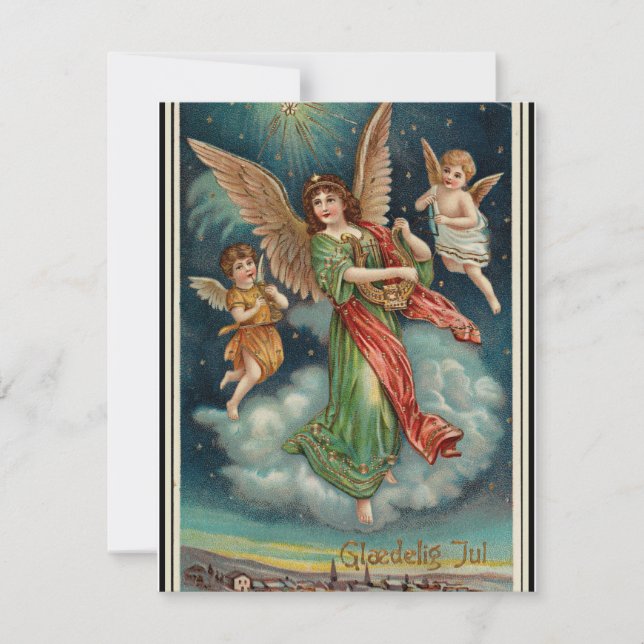 Vintage Norwegian Christmas Greetings  Holiday Card (Front)