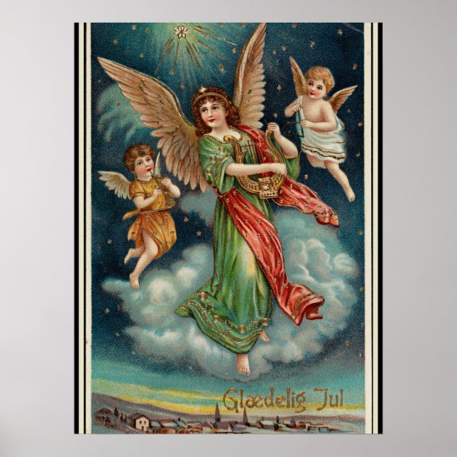 Vintage Norwegian Christmas Greetings, Poster (Front)