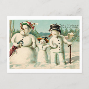 Vintage Norwegian New Year's with snowman family Postcard