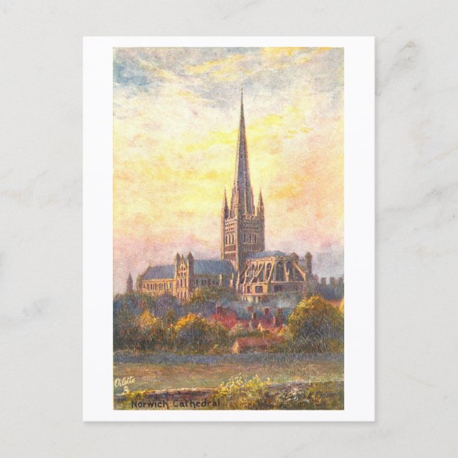Vintage Norwich Cathedral Postcard (Front)