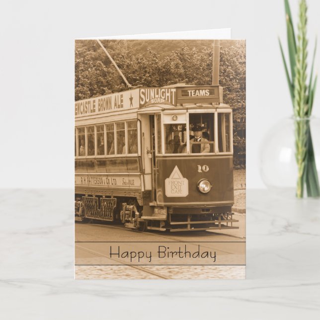 Vintage, Nostalgia, Retro Birthday Card - Old Tram (Front)