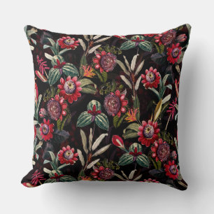 Vintage Nostalgic Black Passiflora Garden Throw P Throw Pillow