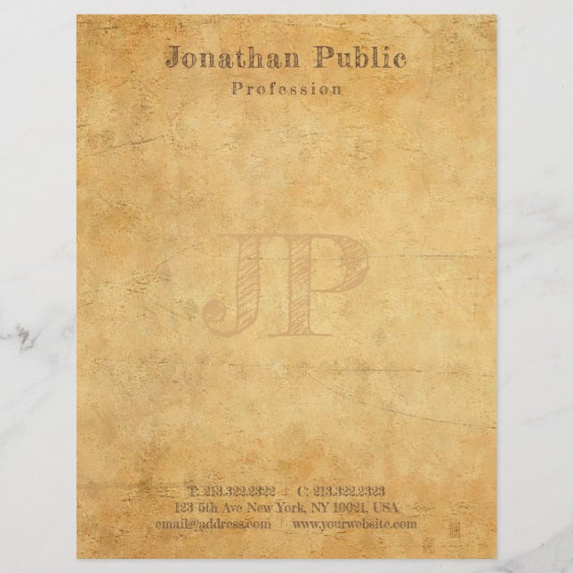 Vintage Nostalgic Handwriting Monogram Template Letterhead (Front)