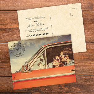 Vintage nostalgic wedding  invitation postcard