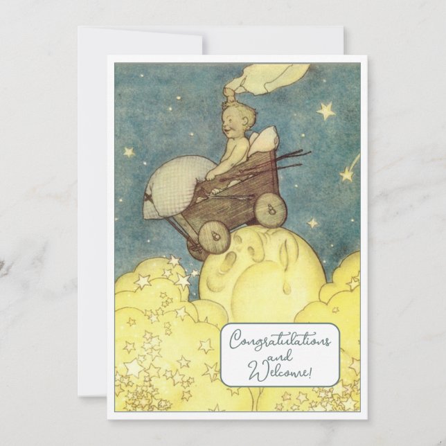 Vintage Nouveau bébé Félicitations Carte Plat (Devant)
