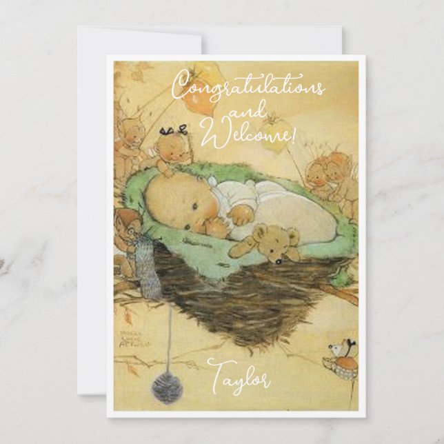 Vintage Nouveau bébé Félicitations Carte Plat (Devant)