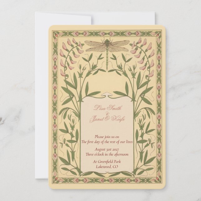 Vintage Nouveau  Dragonfly Wedding Invitations (Front)