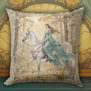 Vintage Nouveau Maiden Riding Throw Pillow