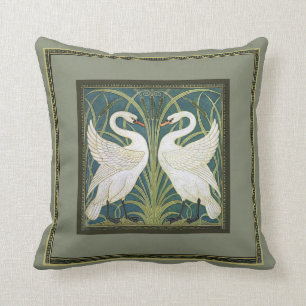 Vintage Nouveau Swans Throw Pillow