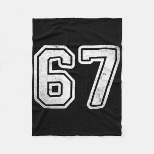 Vintage Number #67 White Sports Team Varsity Numbe Fleece Blanket