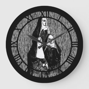 Vintage Nun Illustration Large Clock