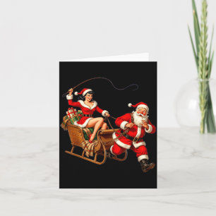 Vintage Nup Girl Santa Sleigh Funny Christmas Coup Card