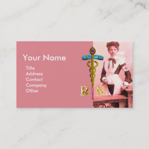 VINTAGE NURSE and Gold Caduceus NR Emblem Business Card