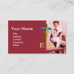 VINTAGE NURSE and Gold Caduceus NR Emblem Business Card
