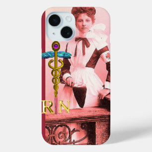 VINTAGE NURSE and Gold Caduceus NR Emblem iPhone 15 Case