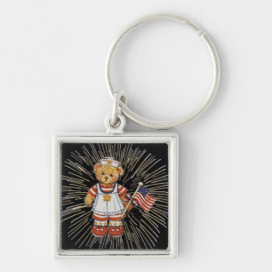 Vintage Nurse Bear with Modern White Fireworks Keychain