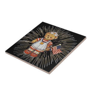 Vintage Nurse Bear with Modern White Fireworks Tile