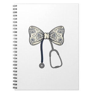 Vintage Nurse Bow Stethoscope Floral Shirt Design_ Notebook