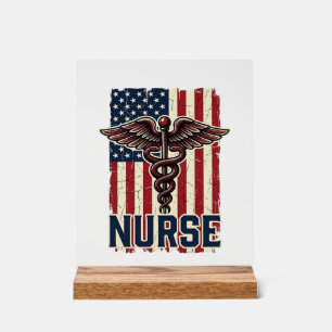 Vintage Nurse Flag Caduceus Back Design_1 Acrylic Sign