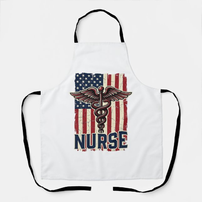 Vintage Nurse Flag Caduceus Back Design_1 Apron (Front)