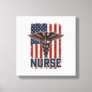 Vintage Nurse Flag Caduceus Back Design_1 Canvas Print