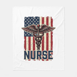 Vintage Nurse Flag Caduceus Back Design_1 Fleece Blanket