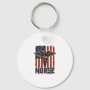 Vintage Nurse Flag Caduceus Back Design_1 Keychain