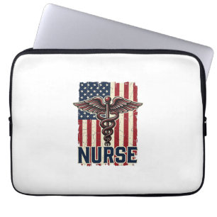 Vintage Nurse Flag Caduceus Back Design_1 Laptop Sleeve