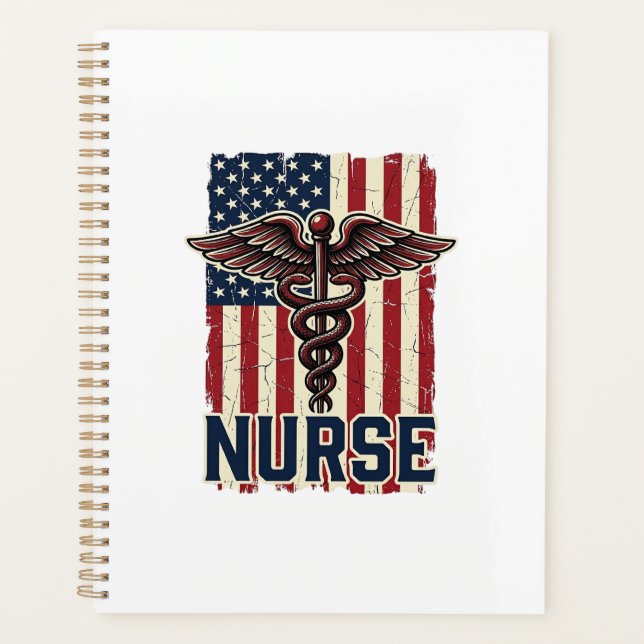Vintage Nurse Flag Caduceus Back Design_1 Planner (Front)