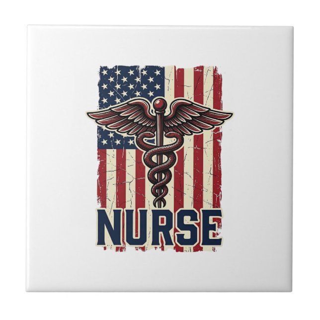 Vintage Nurse Flag Caduceus Back Design_1 Tile (Front)
