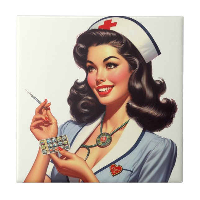 Vintage Nurse Illustration Tile (Front)