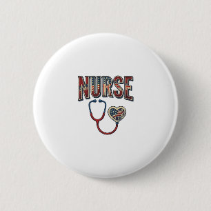 Vintage Nurse Patriotic Stethoscope Shirt Design_1 2 Inch Round Button