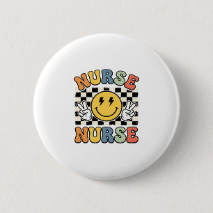 Vintage Nurse Smiley Chequerboard Shirt Design_1 2 Inch Round Button